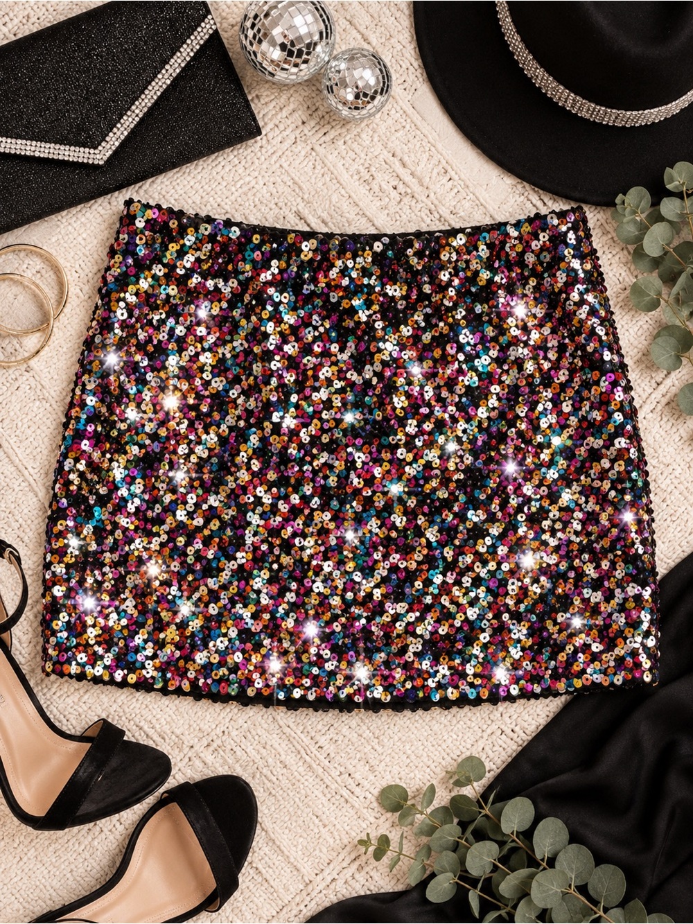 Rainbow Sequin Mini Skirt Multicolor Party Going Out Plus Size 2X